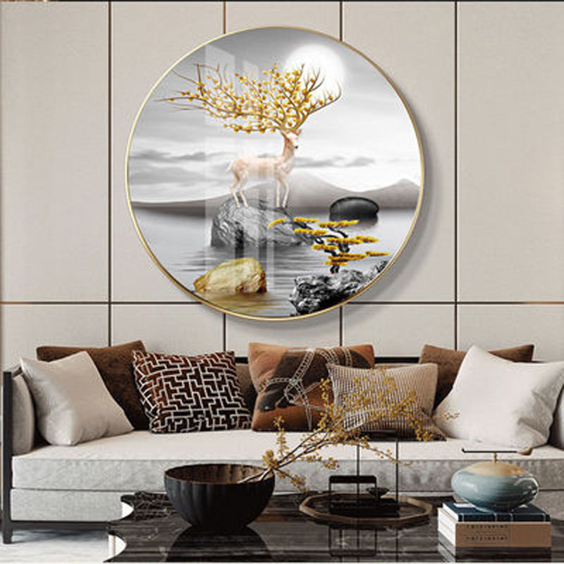 FINAL Single Circle Canvas / Crystal Porcelain / LED Wall Art Lamp Abstract Wall Hanging