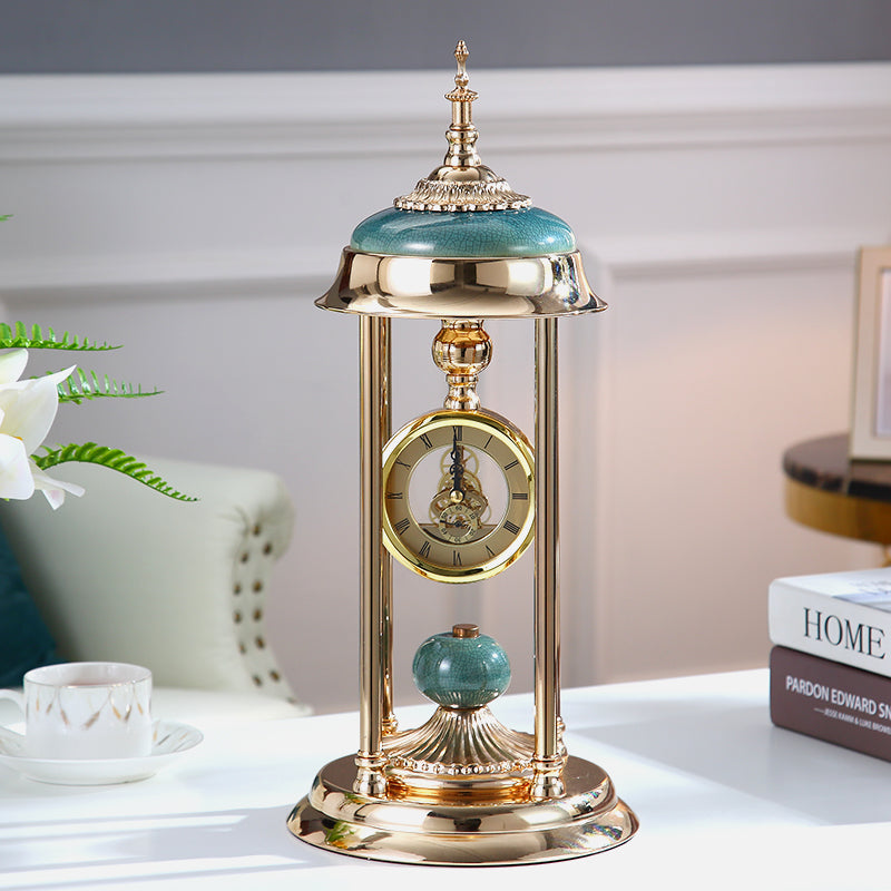 Candle Holders - Metal Candlestick Gold Columns and table Clock