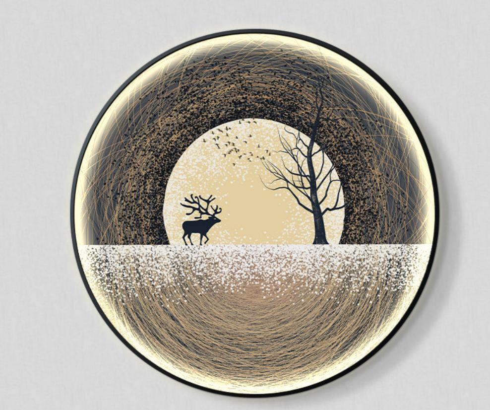 Single Circle Canvas / Crystal Porcelain / LED Wall Art Lamp Abstract Wall Hanging