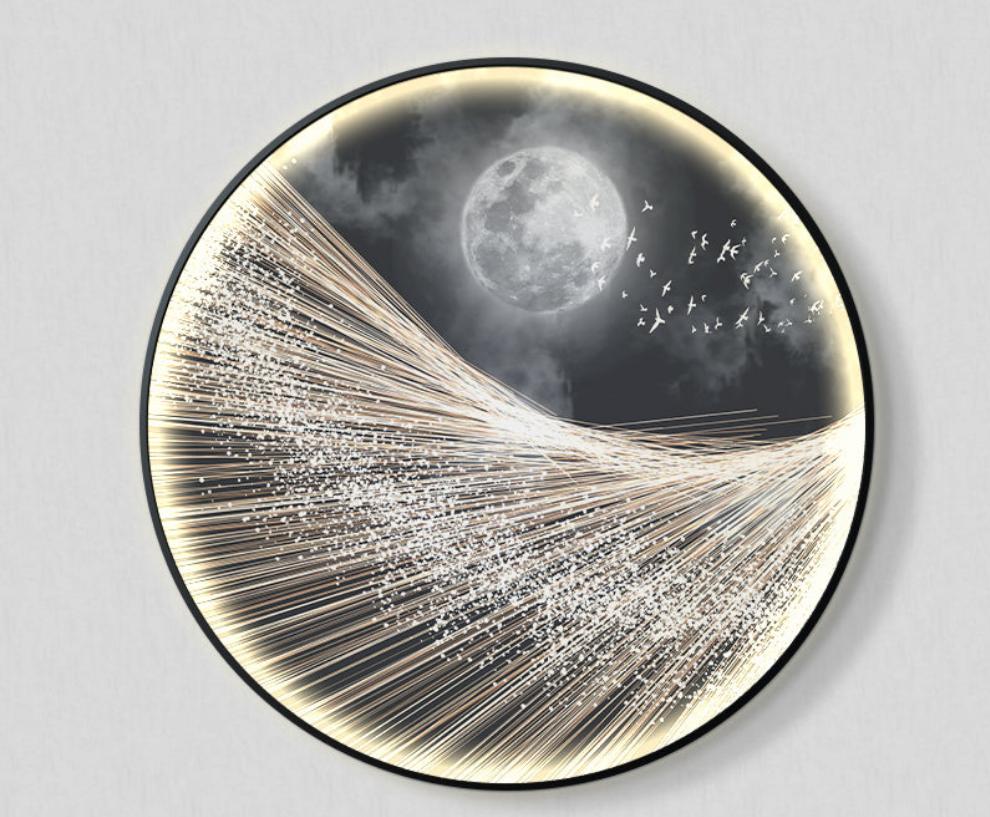 FINAL Single Circle Canvas / Crystal Porcelain / LED Wall Art Lamp Abstract Wall Hanging