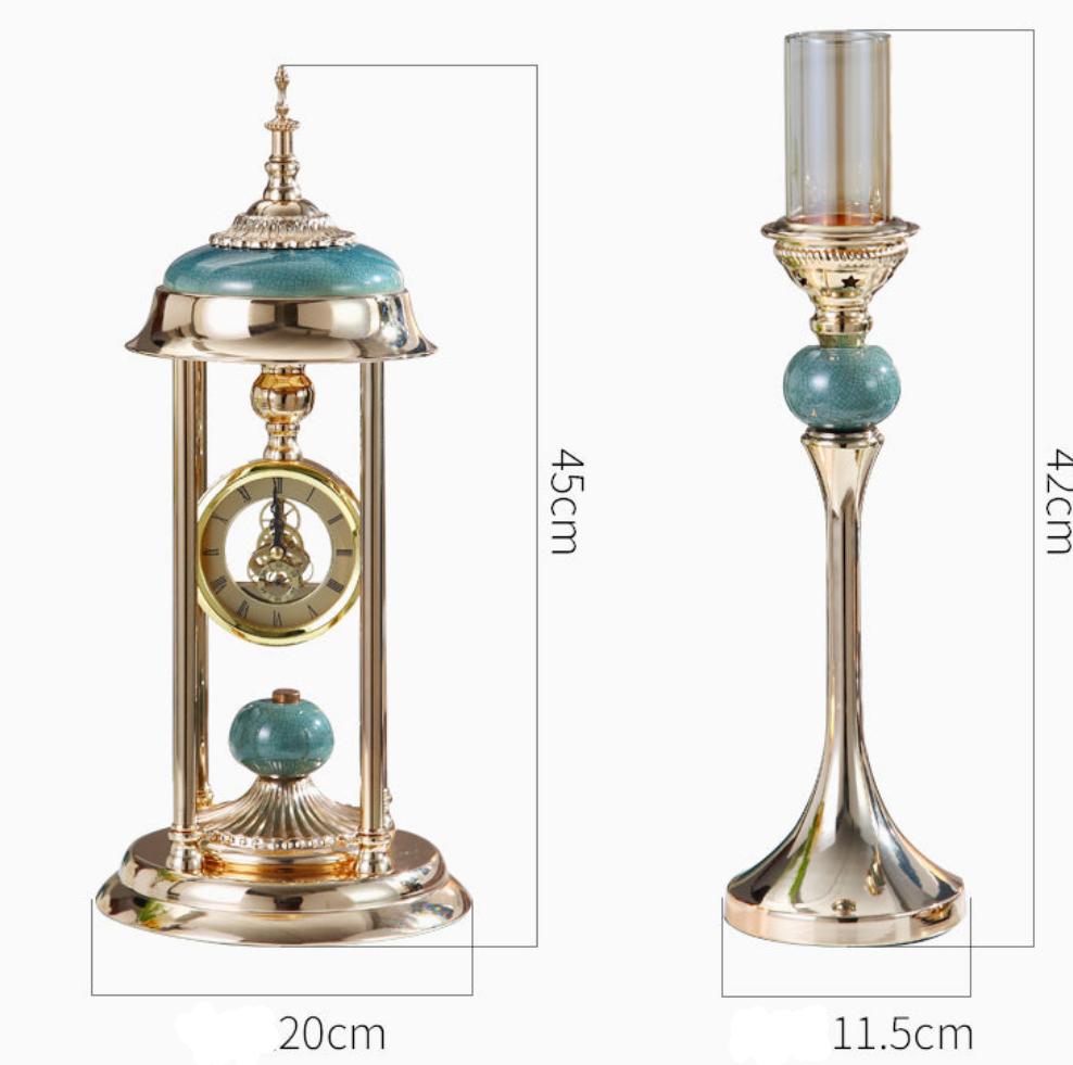 Candle Holders - Metal Candlestick Gold Columns and table Clock