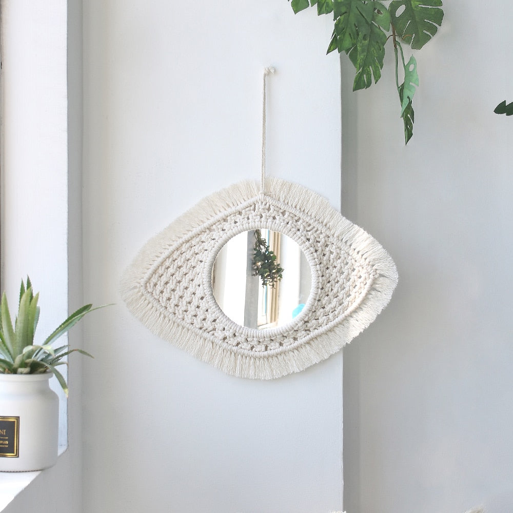 Handloom Wall Decor -  Mirror Boho Woven Mirror Tapestry