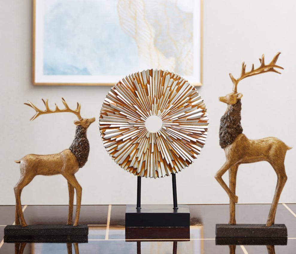 Standing Disk - Modern Luxury Resin Lucky Deer and Decorative Standing Disk Set