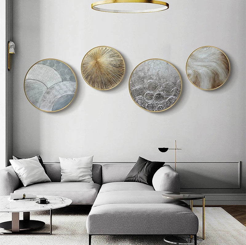 FINAL Single Circle Canvas / Crystal Porcelain / LED Wall Art Lamp Abstract Wall Hanging