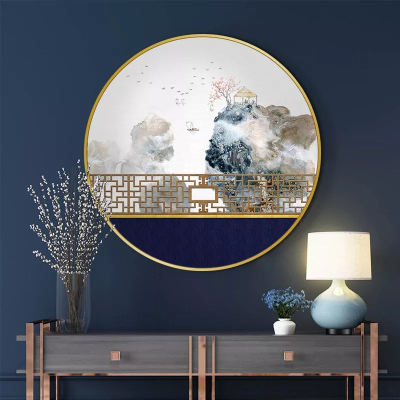 FINAL Single Circle Canvas / Crystal Porcelain / LED Wall Art Lamp Abstract Wall Hanging