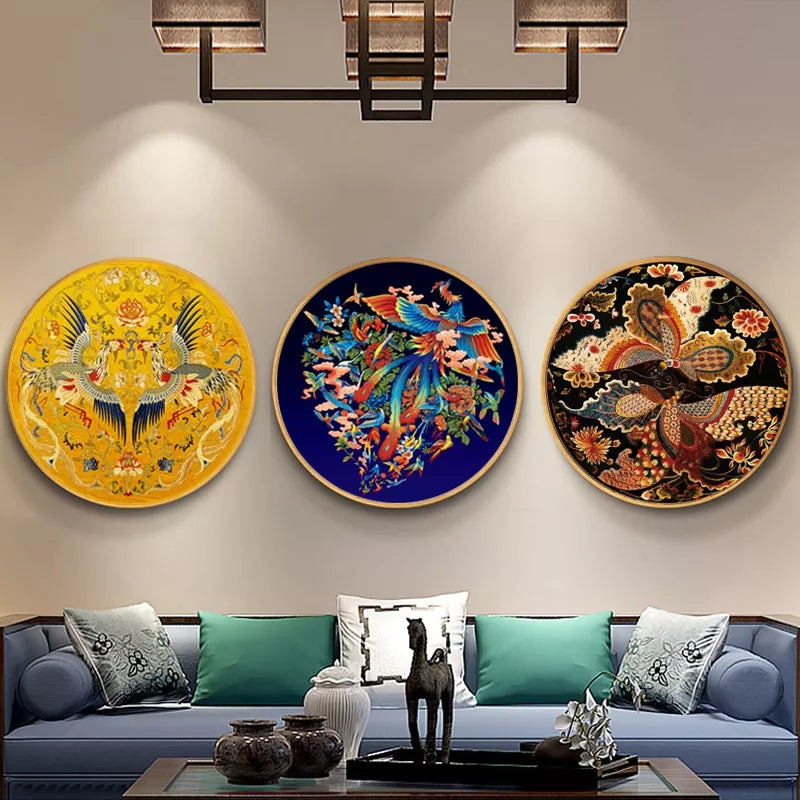 3PC Same Size Circle Canvas / Crystal Porcelain / LED Wall Art Lamp Abstract Wall Hanging