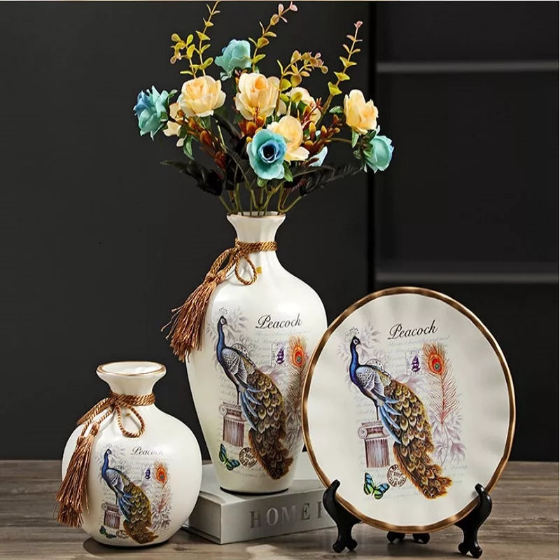 Ceramic 3PC Vases/ Jars set  With Ceramic Plate