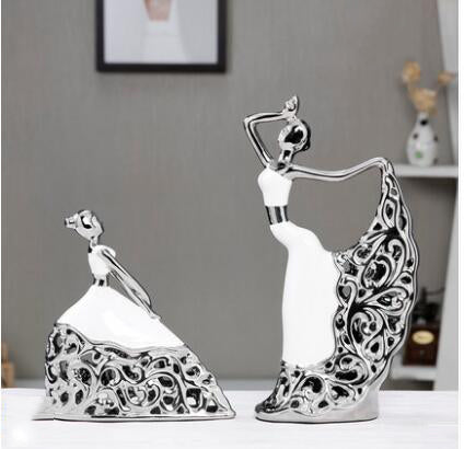 Decorative Ornaments White Dancing Girl Figures