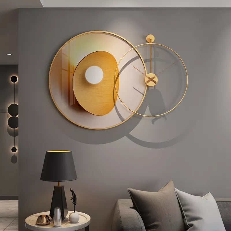 Metal Circle Clock - Crystal Porcelain Abstract Wall Hanging