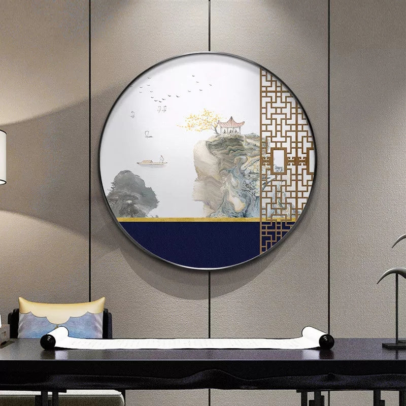 FINAL Single Circle Canvas / Crystal Porcelain / LED Wall Art Lamp Abstract Wall Hanging