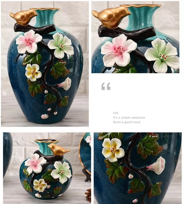 Ceramic 3PC Vases/ Jars set  with Ceramic Plate