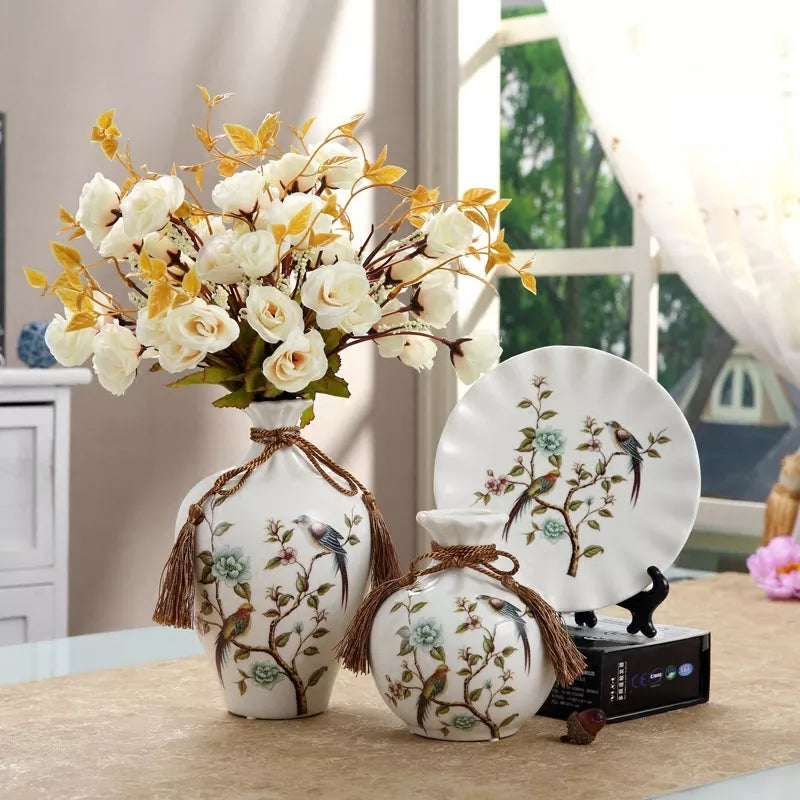 Ceramic 3PC Vases/ Jars set  With Ceramic Plate