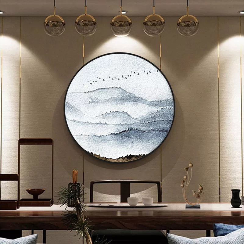 FINAL Single Circle Canvas / Crystal Porcelain / LED Wall Art Lamp Abstract Wall Hanging