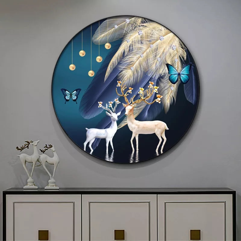 FINAL Single Circle Canvas / Crystal Porcelain / LED Wall Art Lamp Abstract Wall Hanging