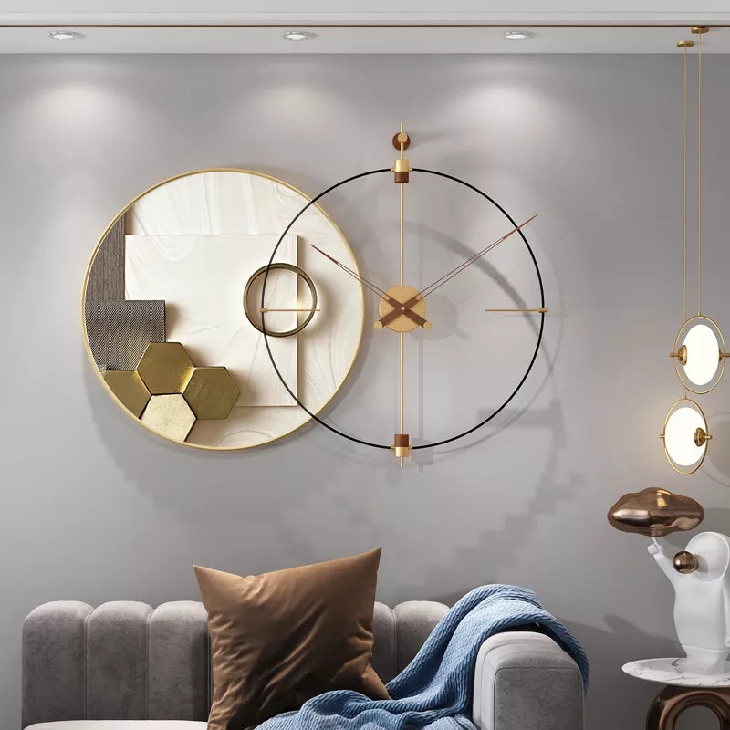 Metal Circle Wall Clock - Large Circle Metal Clock and Circle Crystal Porcelain Wall Hanging