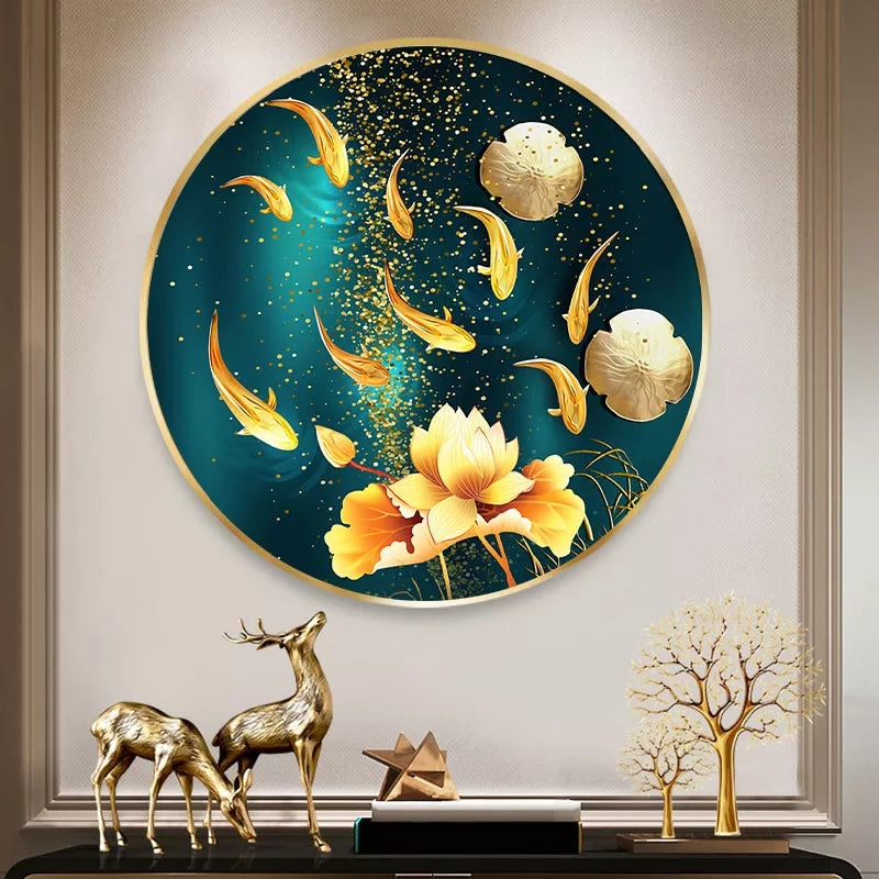 Single Circle Canvas / Crystal Porcelain / LED Wall Art Lamp Abstract Wall Hanging