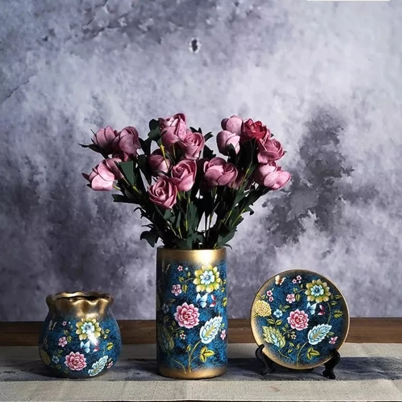 Ceramic 3PC Vases/ Jars set  With Ceramic Plate