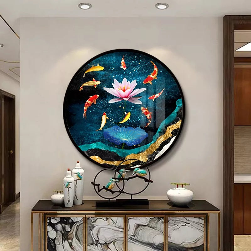 Single Circle Canvas / Crystal Porcelain / LED Wall Art Lamp Abstract Wall Hanging