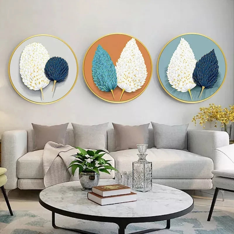 3PC Same Size Circle Canvas / Crystal Porcelain / LED Wall Art Lamp Abstract Wall Hanging