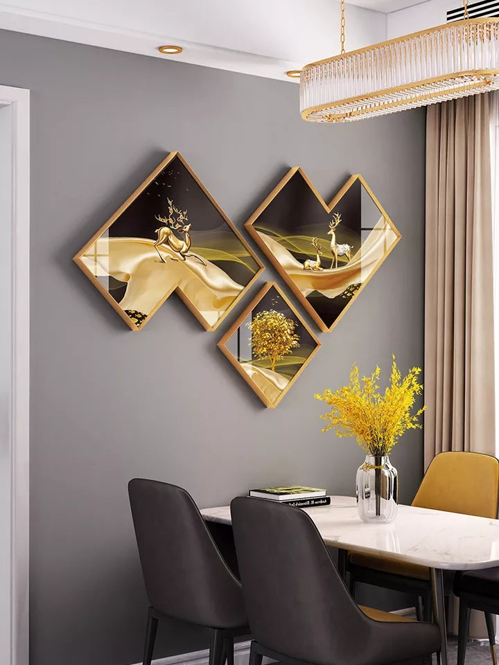 Canvas Landscape Different Shapes 3 PC set - Gold and Black Abstract