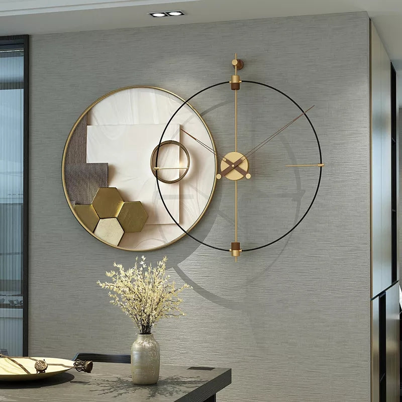 Metal Circle Wall Clock - Large Circle Metal Clock and Circle Crystal Porcelain Wall Hanging