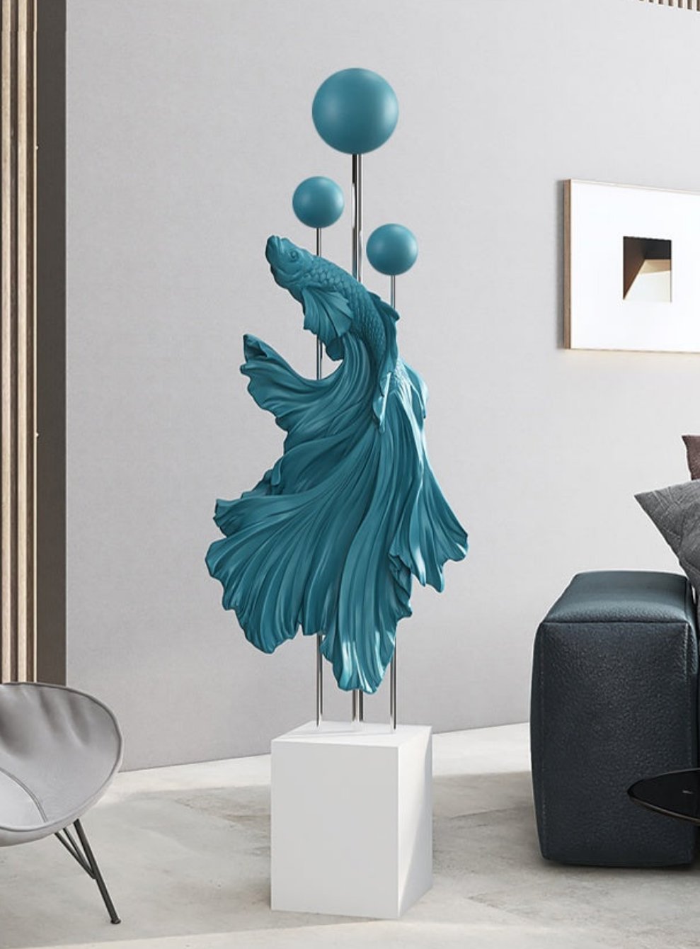 Floor Free Standing Large Ornament - Fighting Fish