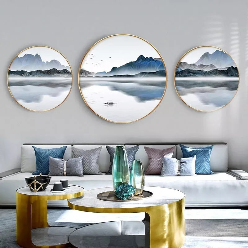 2+1 PC Circle Canvas / Crystal Porcelain / LED Wall Art Lamp Abstract Wall Hanging