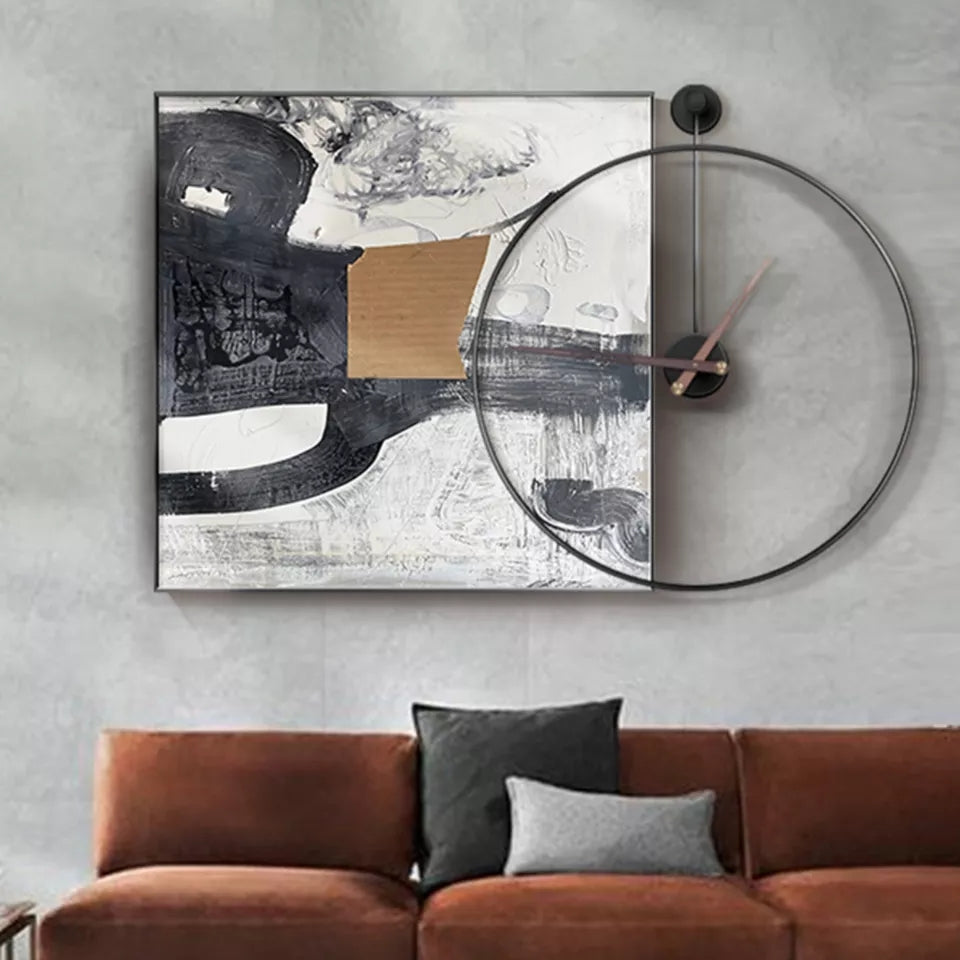 Metal Circle Clock - Circle Metal Clock and Square Crystal Porcelain Wall Hanging