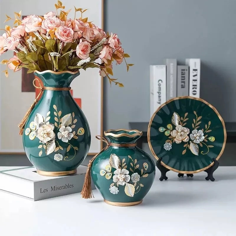 Ceramic 3PC Vases/ Jars set  With Ceramic Plate