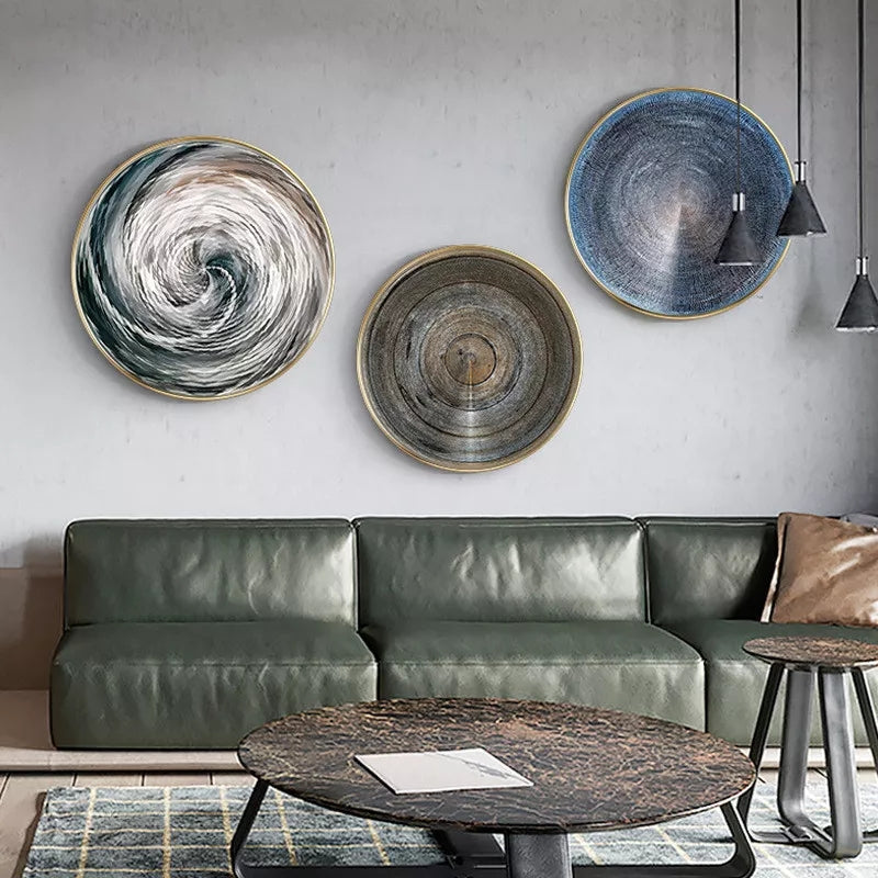 3PC Same Size Circle Canvas / Crystal Porcelain / LED Wall Art Lamp Abstract Wall Hanging