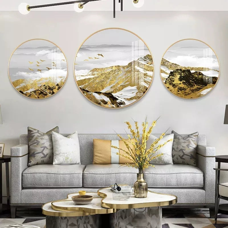 2+1 PC Circle Canvas / Crystal Porcelain / LED Wall Art Lamp Abstract Wall Hanging