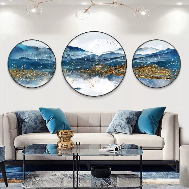 2+1 PC Circle Canvas / Crystal Porcelain / LED Wall Art Lamp Abstract Wall Hanging