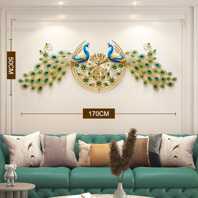 Peacock Clock - Creative double Peacock wall clock home fashionable