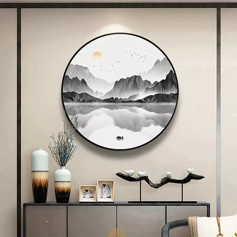 FINAL Single Circle Canvas / Crystal Porcelain / LED Wall Art Lamp Abstract Wall Hanging