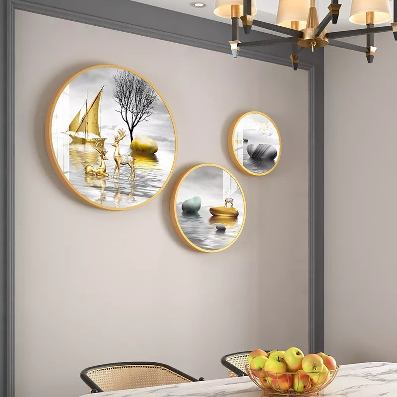 FINAL Different Size 3PC Circle Canvas / Crystal Porcelain / LED Wall Art Lamp Abstract Wall Hanging