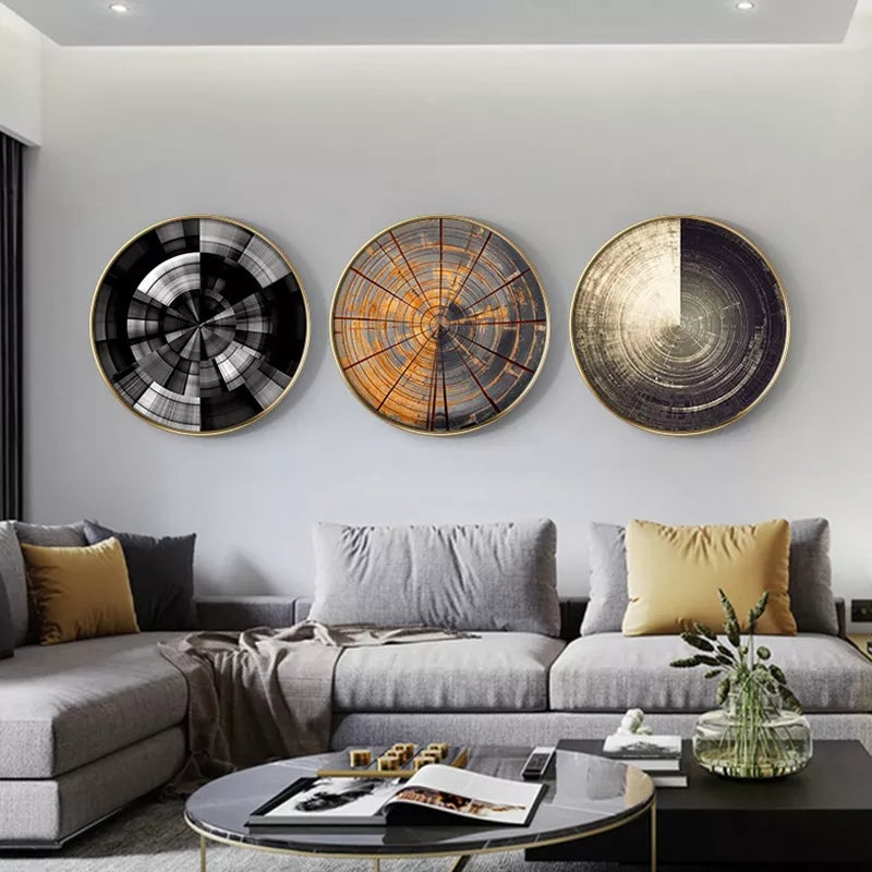 FINAL Single Circle Canvas / Crystal Porcelain / LED Wall Art Lamp Abstract Wall Hanging