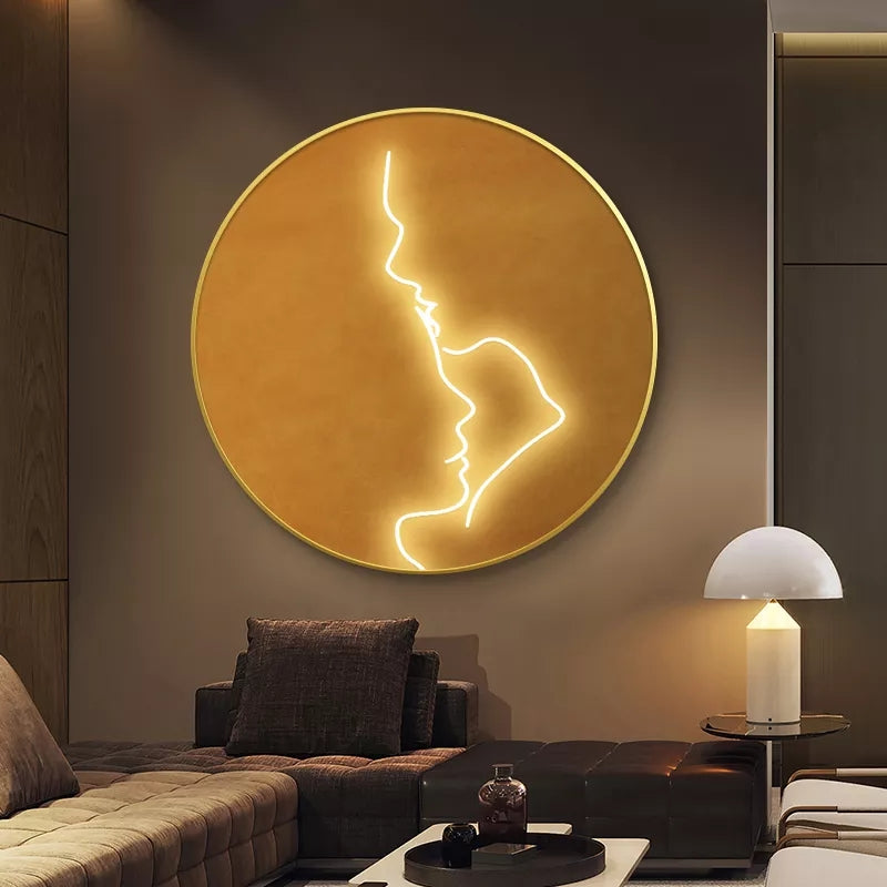 FINAL Single Circle Canvas / Crystal Porcelain / LED Wall Art Lamp Abstract Wall Hanging