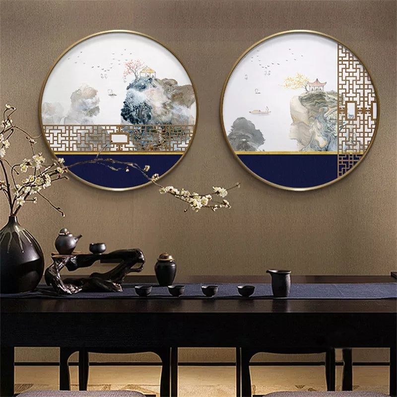 FINAL Single Circle Canvas / Crystal Porcelain / LED Wall Art Lamp Abstract Wall Hanging