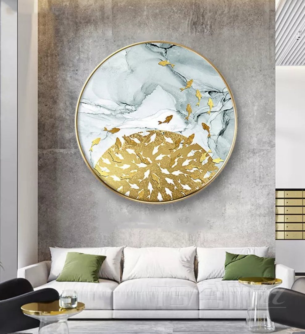 Single Circle Canvas / Crystal Porcelain / LED Wall Art Lamp Abstract Wall Hanging