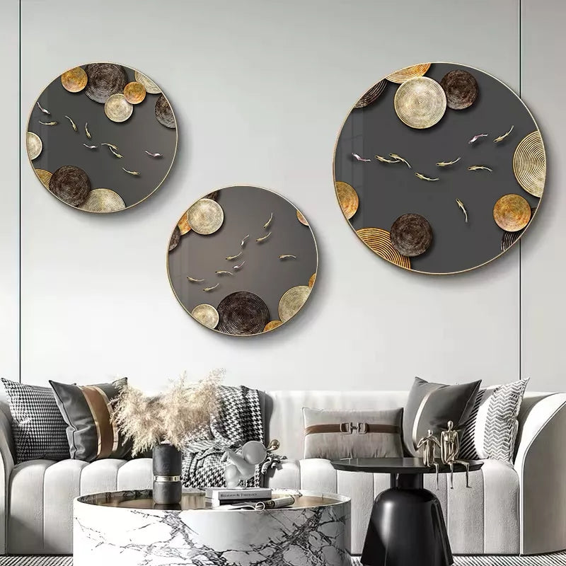 FINAL Single Circle Canvas / Crystal Porcelain / LED Wall Art Lamp Abstract Wall Hanging