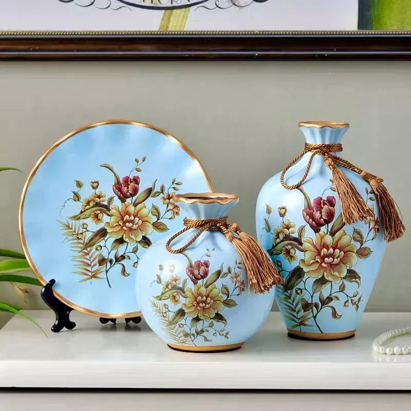 Ceramic 3PC Vases/ Jars set  With Ceramic Plate