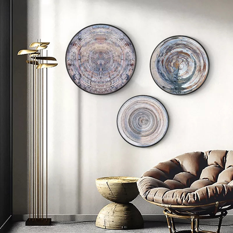 FINAL Single Circle Canvas / Crystal Porcelain / LED Wall Art Lamp Abstract Wall Hanging