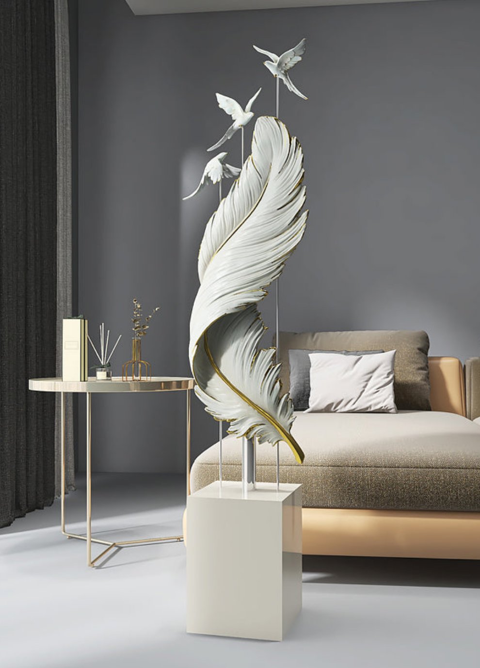 Floor Free Standing Large Ornament -  Feather and Birds