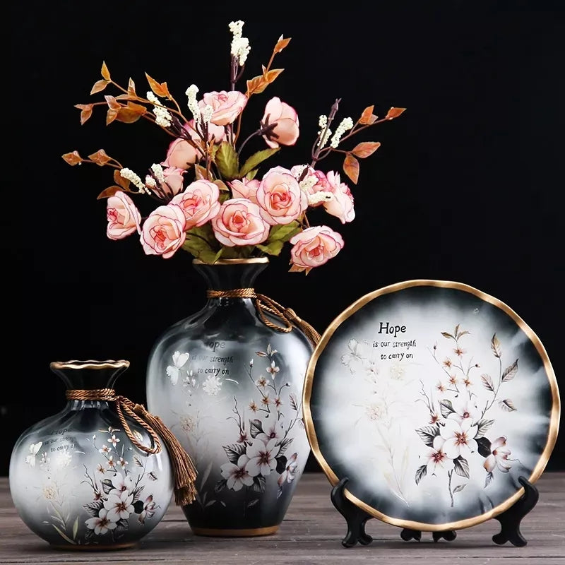 Ceramic 3PC Vases/ Jars set  With Ceramic Plate