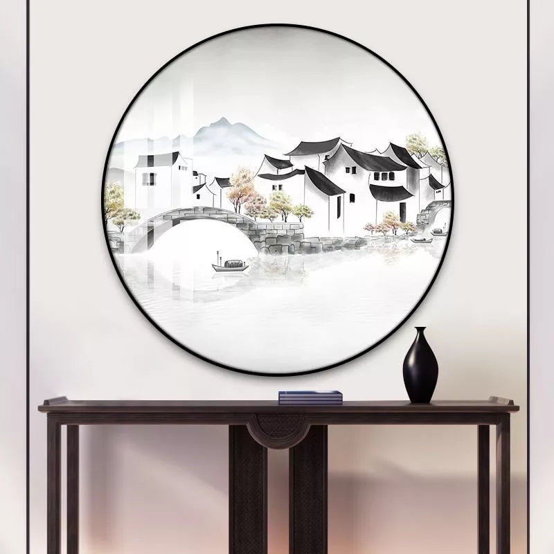 FINAL Single Circle Canvas / Crystal Porcelain / LED Wall Art Lamp Abstract Wall Hanging