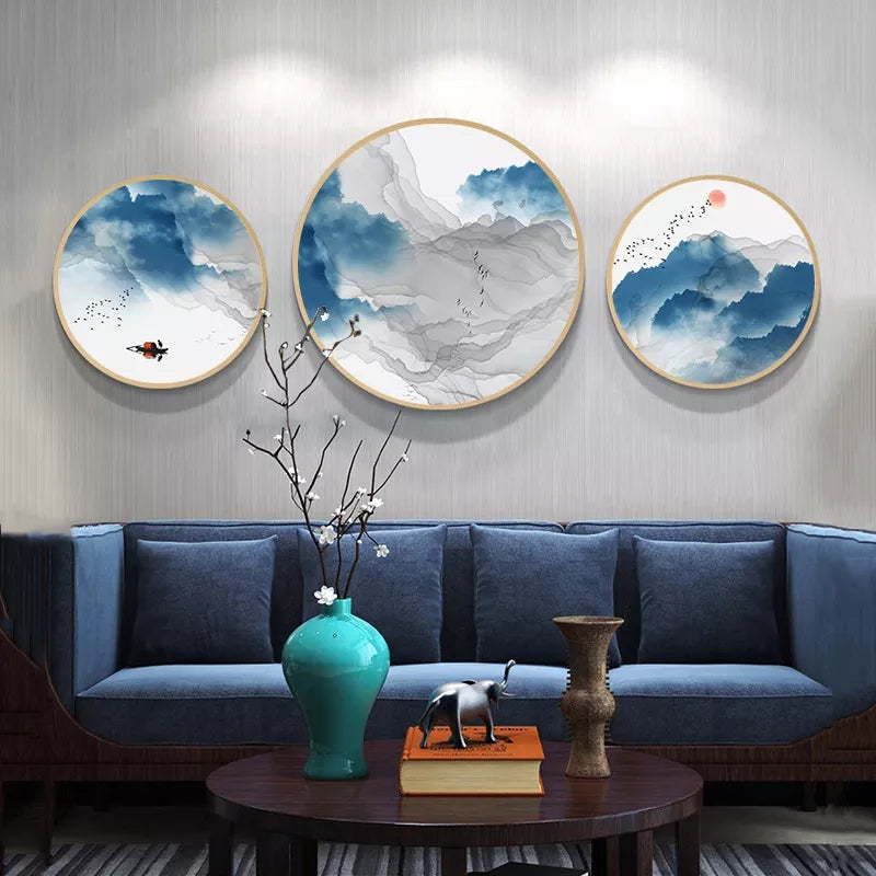 2+1 PC Circle Canvas / Crystal Porcelain / LED Wall Art Lamp Abstract Wall Hanging