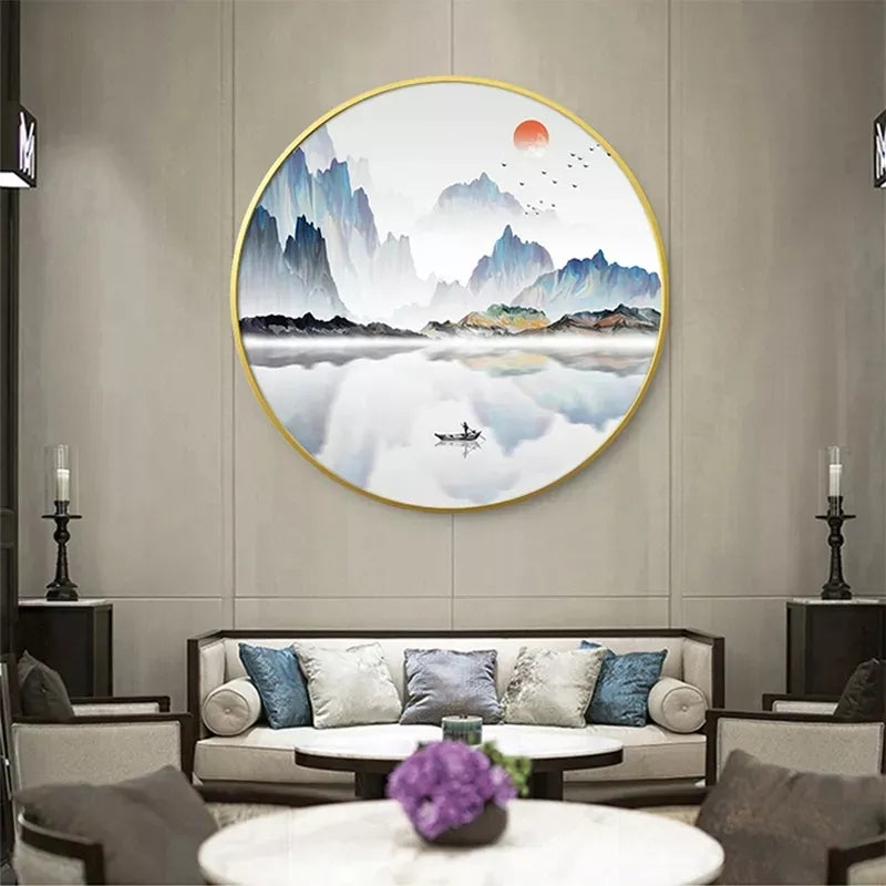 FINAL Single Circle Canvas / Crystal Porcelain / LED Wall Art Lamp Abstract Wall Hanging