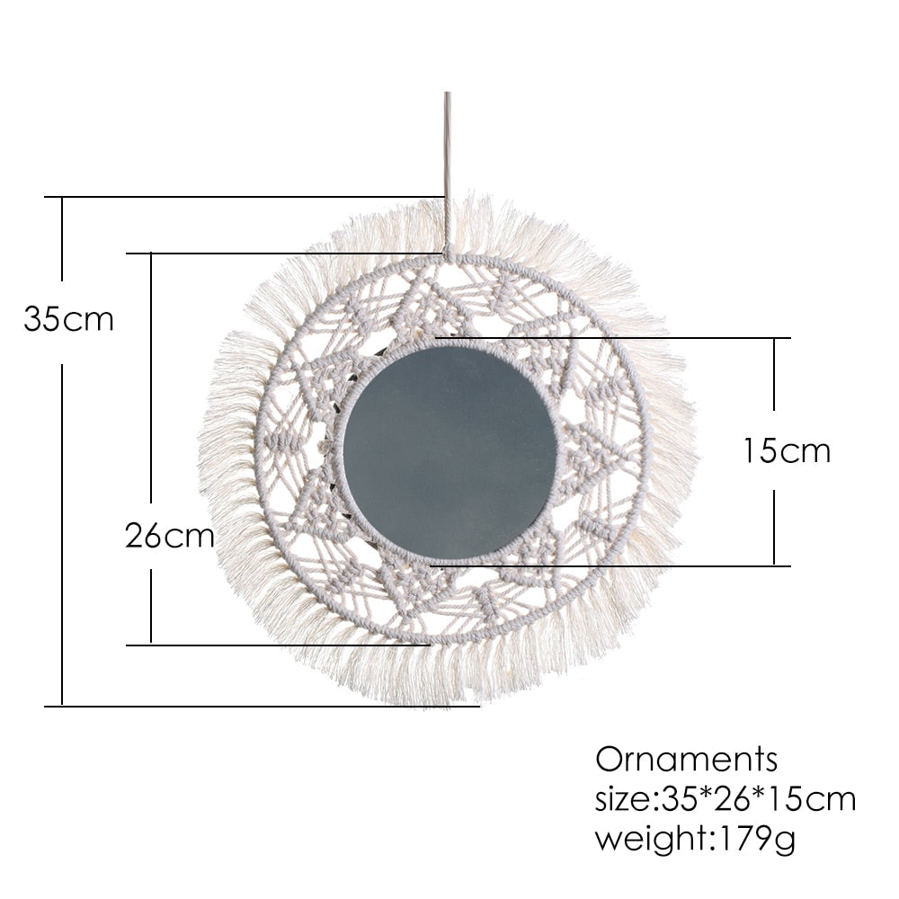 Handloom Wall Decor -  Mirror Boho Woven Mirror Tapestry