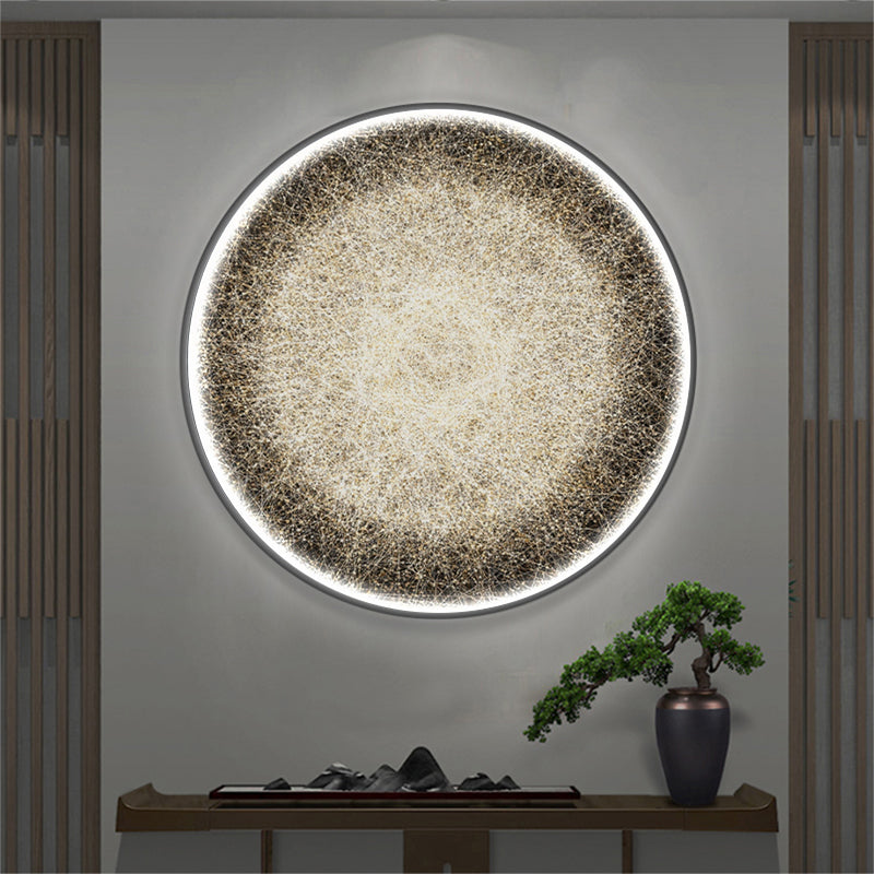 FINAL Single Circle Canvas / Crystal Porcelain / LED Wall Art Lamp Abstract Wall Hanging