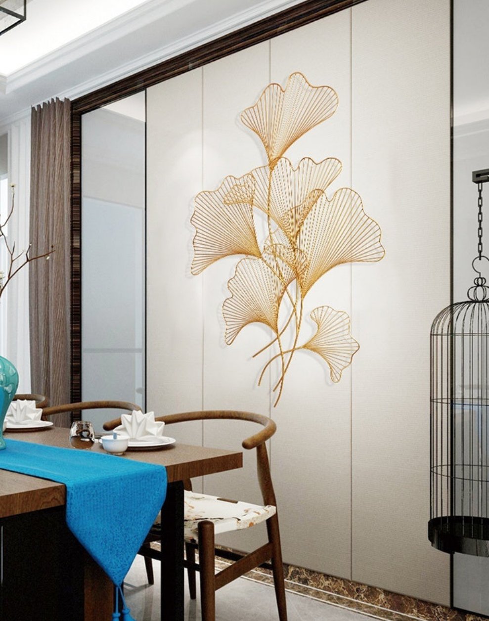 Metal Wall Art -  Wrought Iron Ginkgo Leaves Wall Hanging Decoration